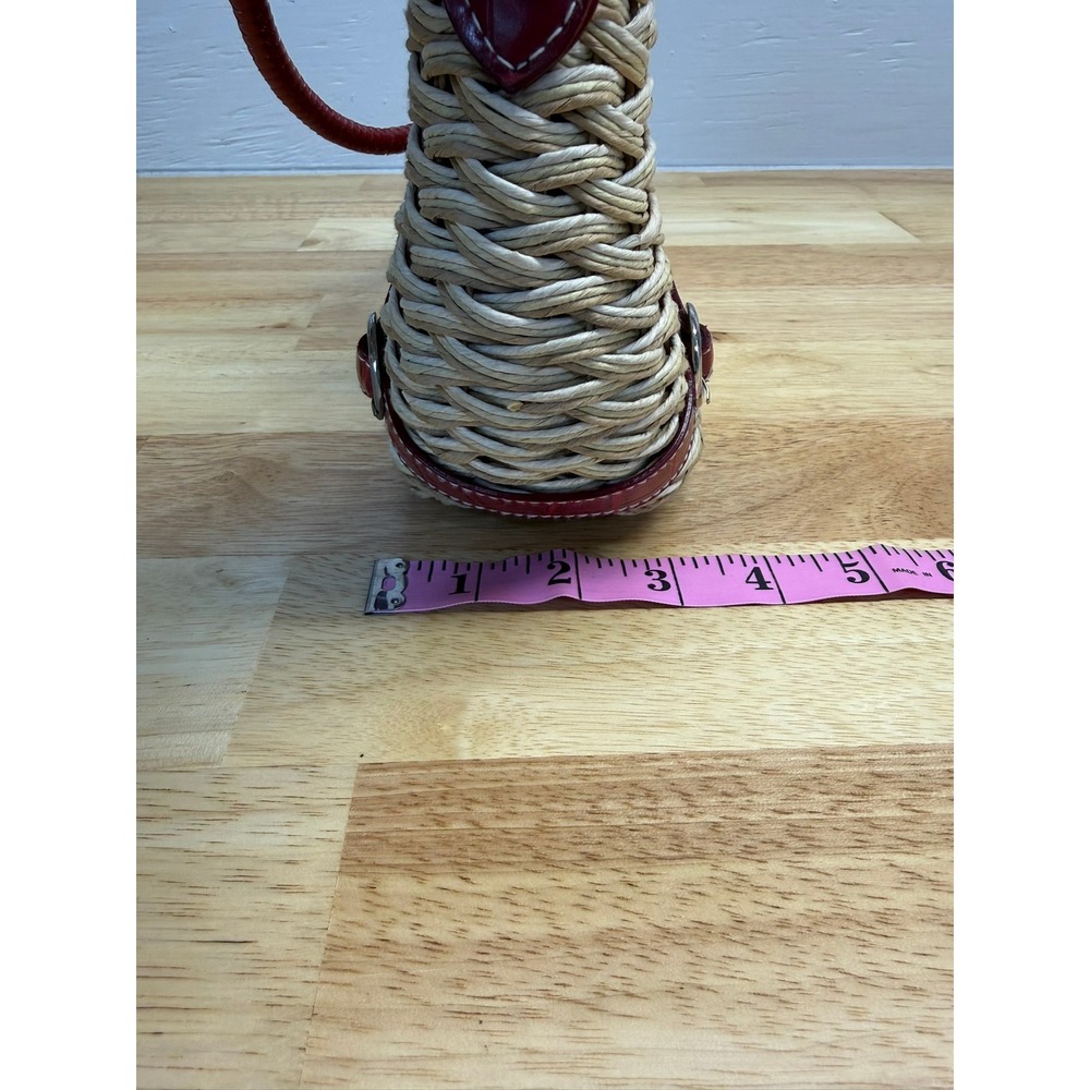 Brighton Woven Straw Shoulder Bag Red Croc Leather Trim Heart Buckle Small